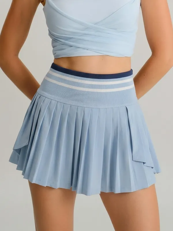 Dusty Blue Pleated High-Waist Sports Skirt made by BERLOOK