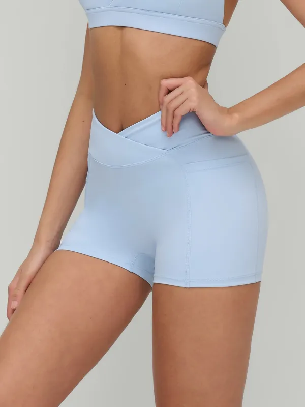 Light Blue Front-Cross Sports Shorts 3" made by BERLOOK