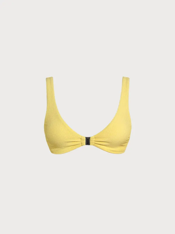 Yellow Ribbed Front-Clasp Bikini Top made by BERLOOK