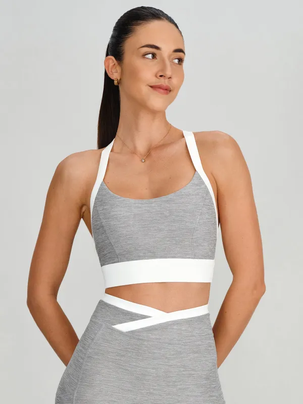 Heather Grey Color-Block U Neck Sports Bra - Light Support made by BERLOOK