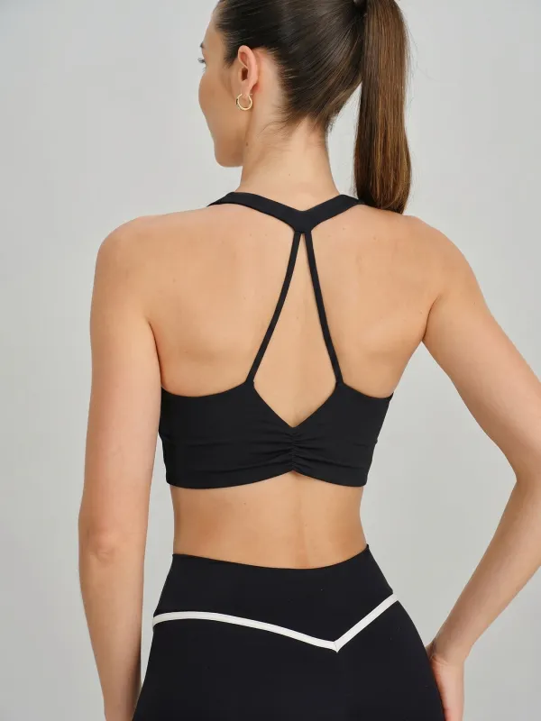 Black Square Neck Crisscross Back Sports Bra made by BERLOOK