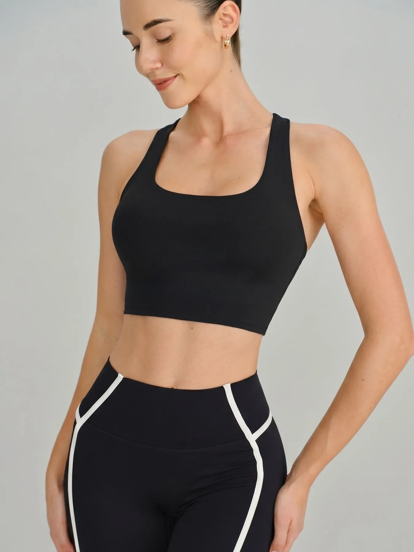Black Square Neck Crisscross Back Sports Bra sold by BERLOOK product image thumbnail 2