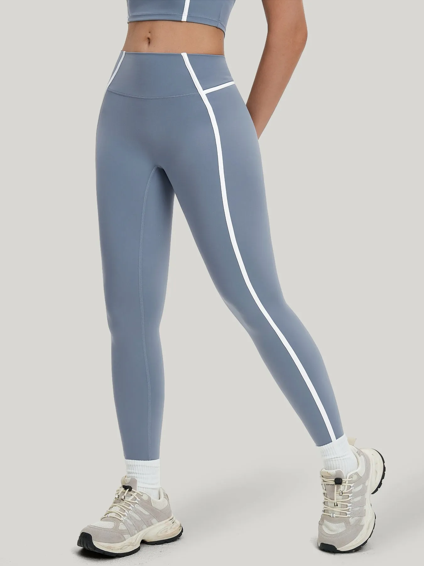 Light Blue High-Waist Side-Stripe Leggings 27" sold by BERLOOK product image thumbnail 3