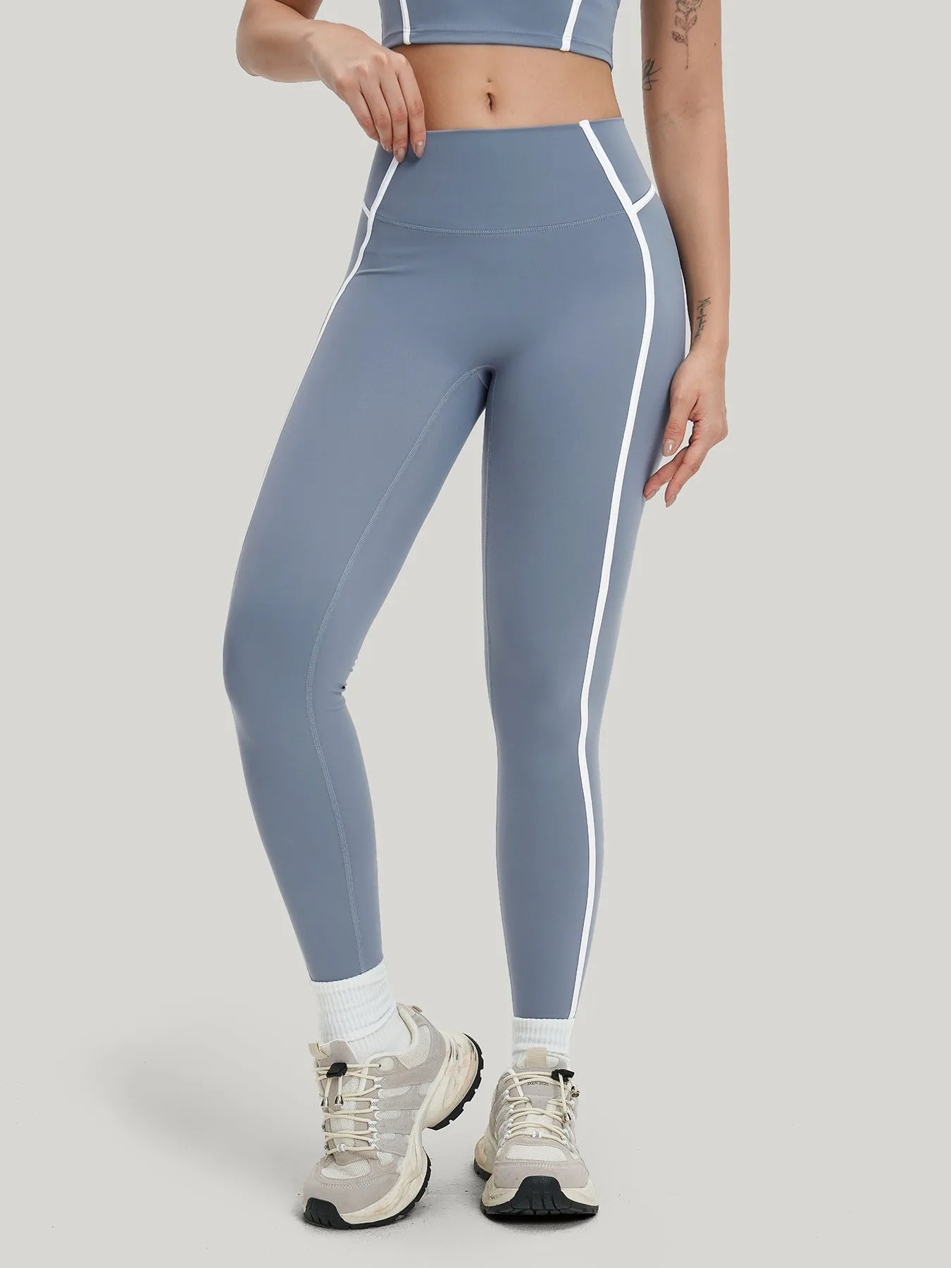 Light Blue High-Waist Side-Stripe Leggings 27" sold by BERLOOK product image thumbnail 2