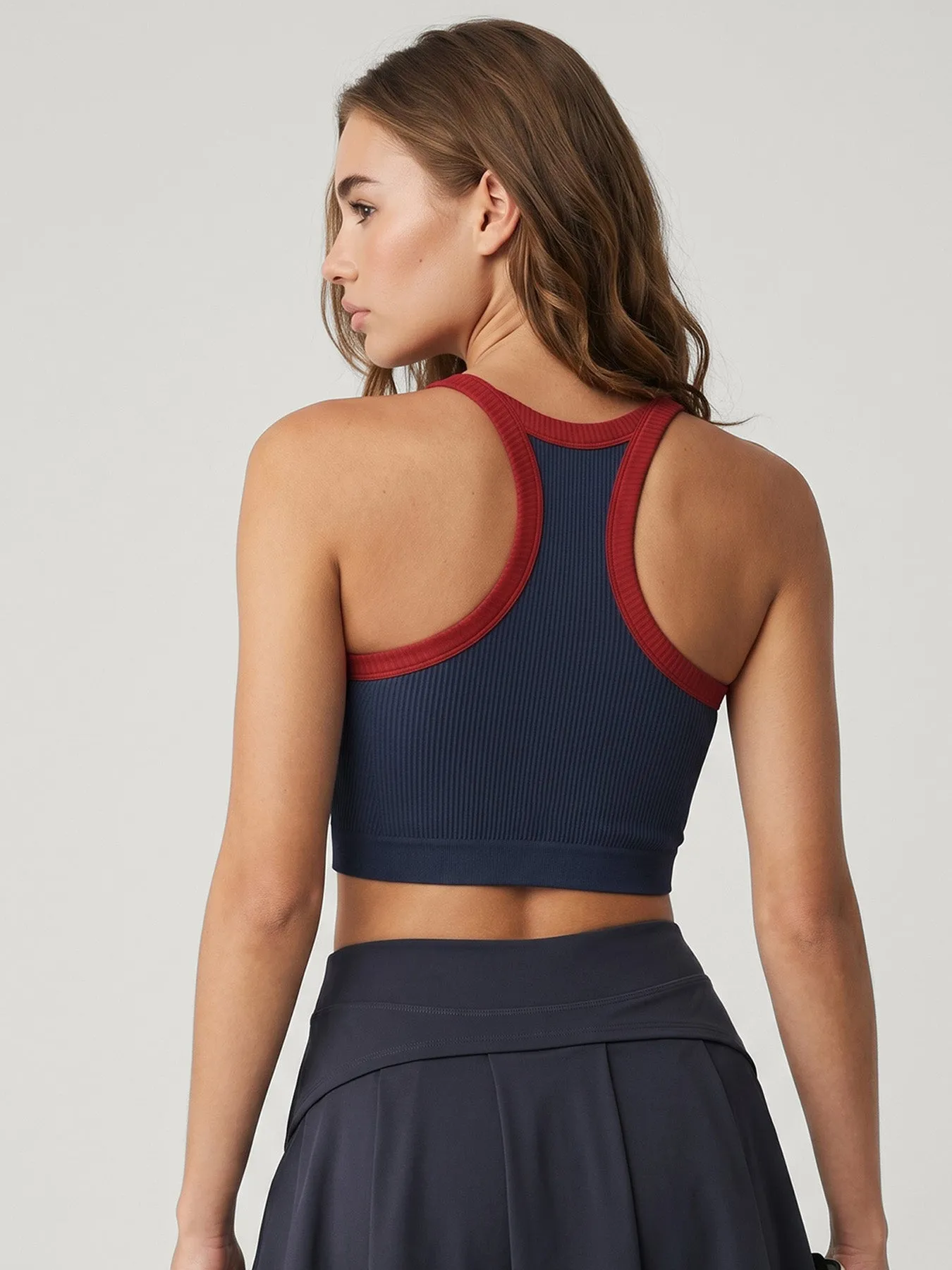 Navy Contrast Trim Round Neck Tank Top sold by BERLOOK product image thumbnail 2