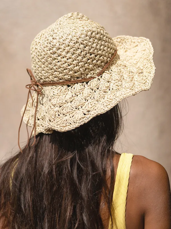 Beige Woven Straw Hat made by BERLOOK