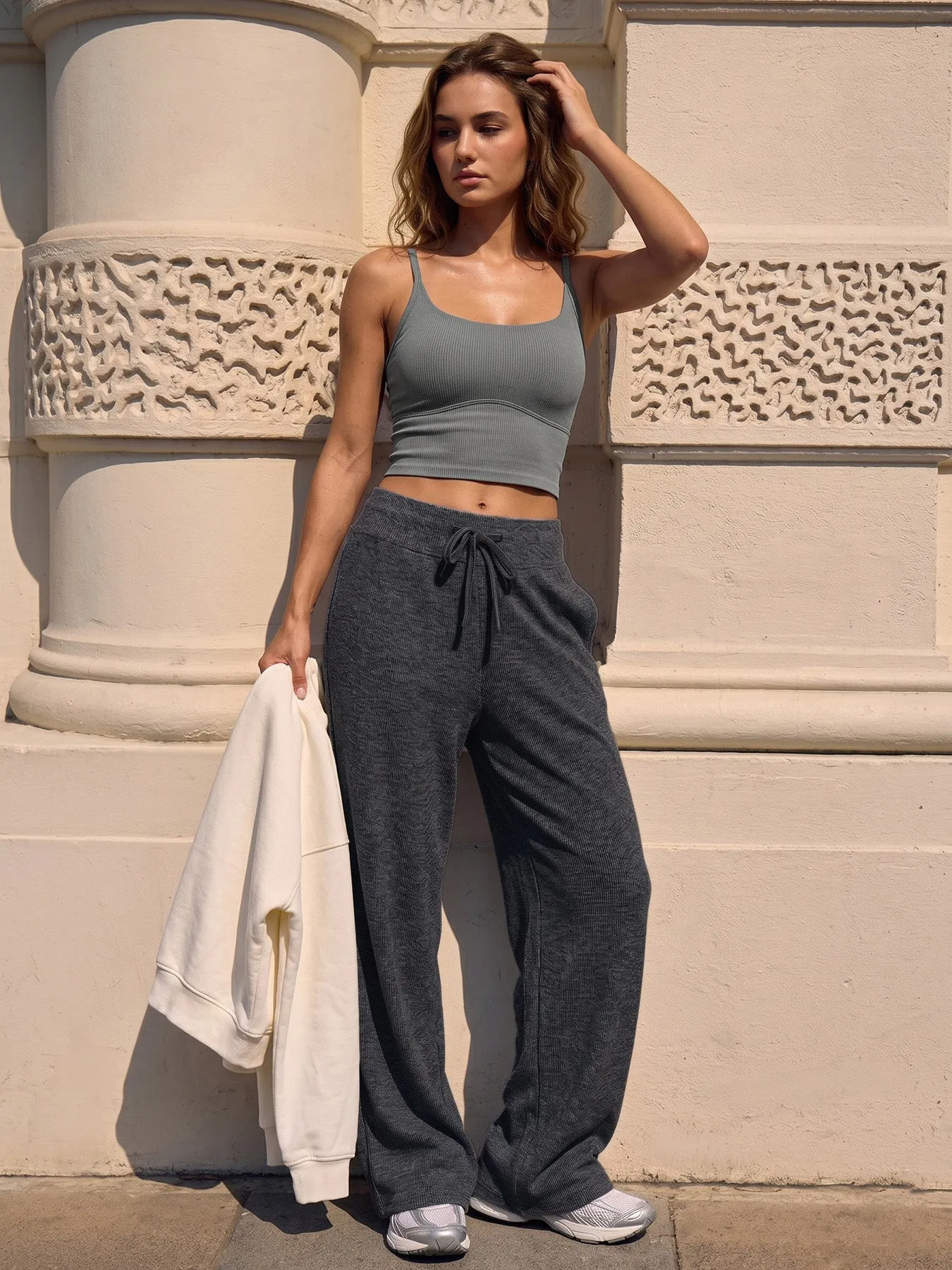 Grey Ribbed Square Neck Sports Cami sold by BERLOOK product image thumbnail 5