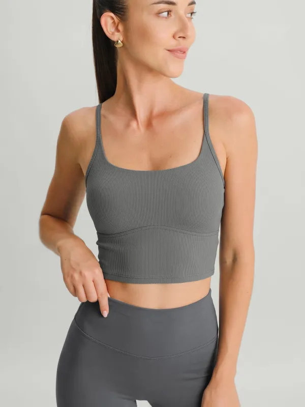 Grey Ribbed Square Neck Sports Cami made by BERLOOK