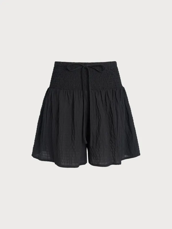 Black Textured High-Waisted Cover-Up Shorts made by BERLOOK