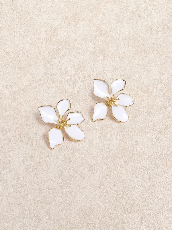 White Flower Alloy Earrings made by BERLOOK