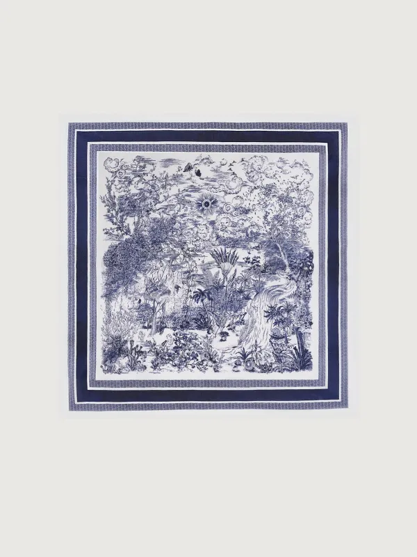 Blue Print Imitation Silk Scarf made by BERLOOK