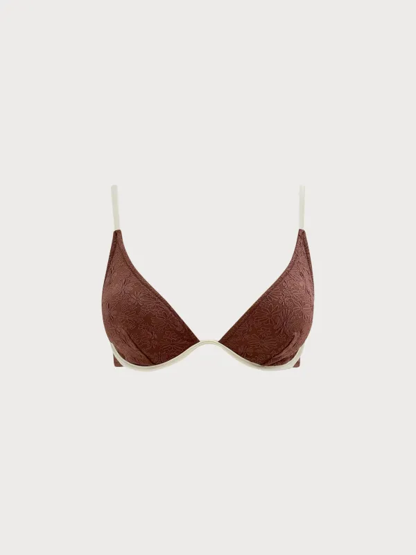 Dark Coffee Textured Plus Size Bikini Top made by BERLOOK