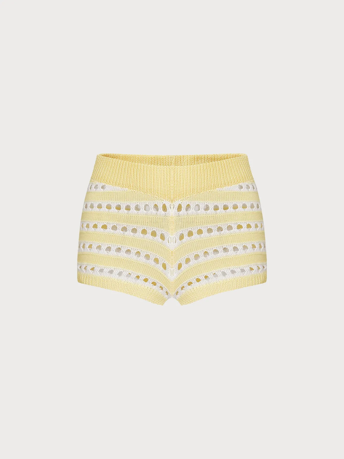 Yellow Hollow Striped Crochet Cover-Up Shorts sold by BERLOOK product image thumbnail 5