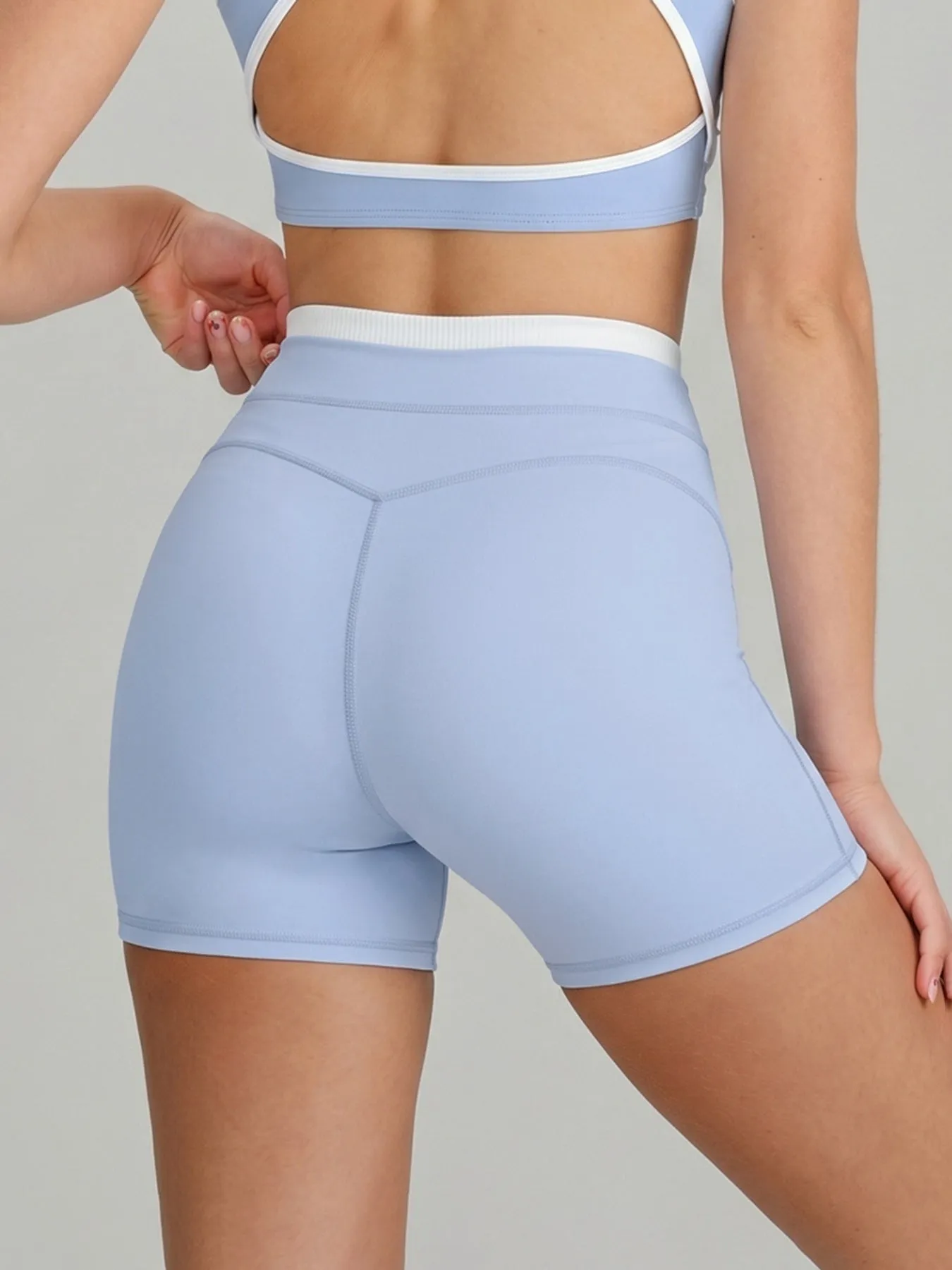 Light Blue High-Waist Contrast Shorts 4" sold by BERLOOK product image thumbnail 2