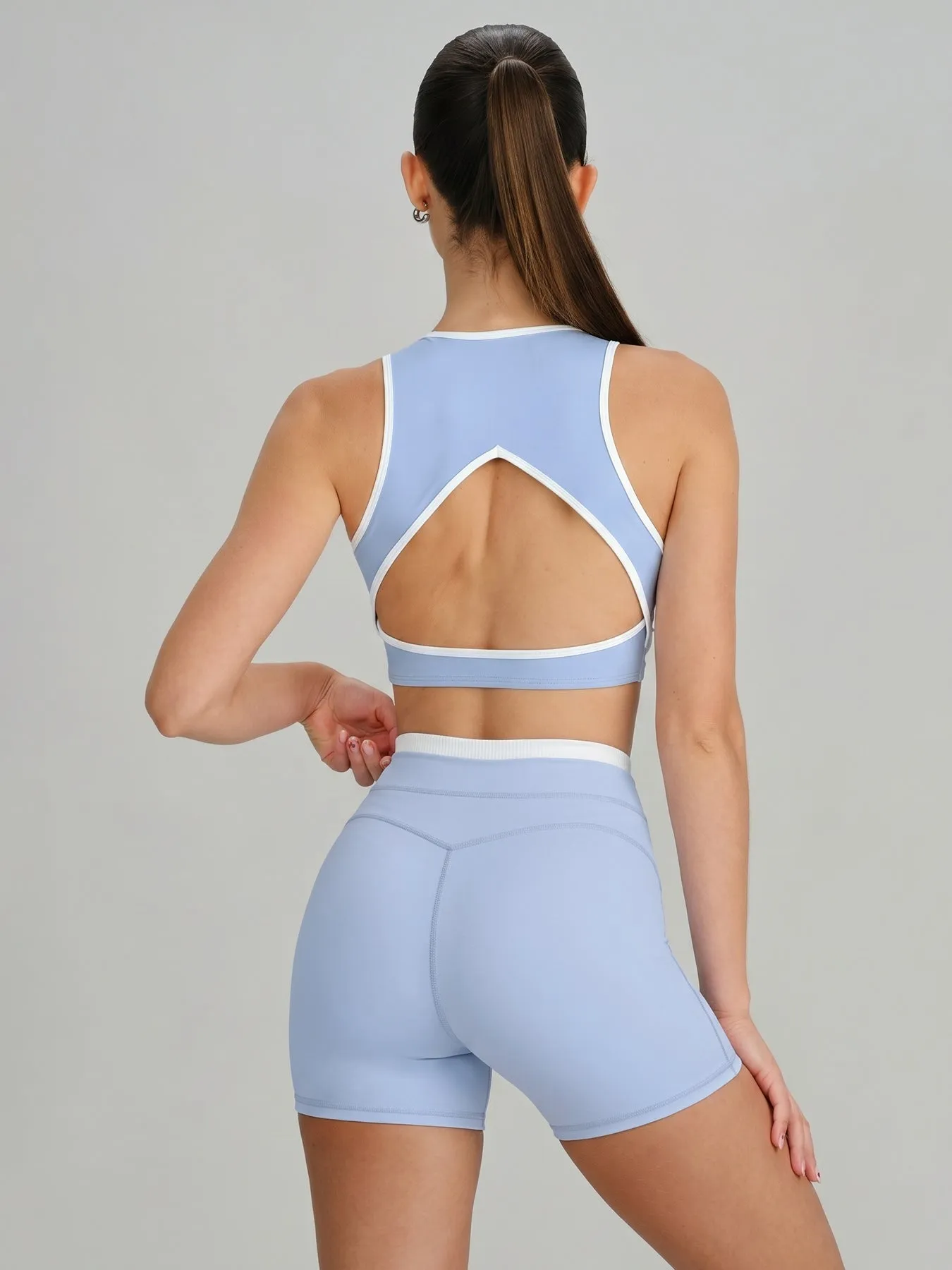 Light Blue High-Waist Contrast Shorts 4" sold by BERLOOK product image thumbnail 3