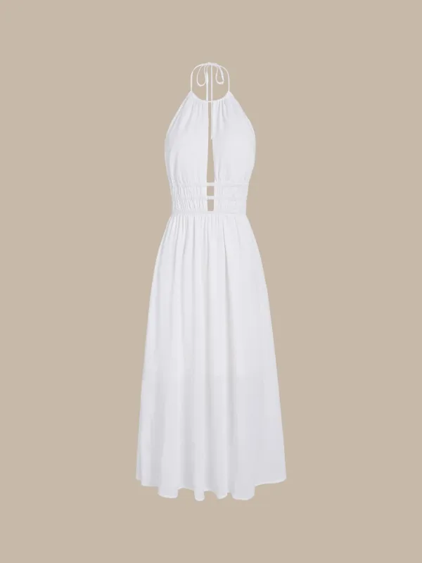 White Cutout Backless Beach Dress made by BERLOOK