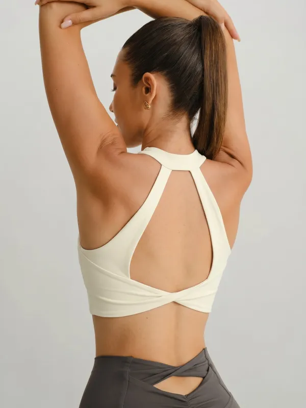 Ivory Open Back Twist Sports Bra - Light Support made by BERLOOK