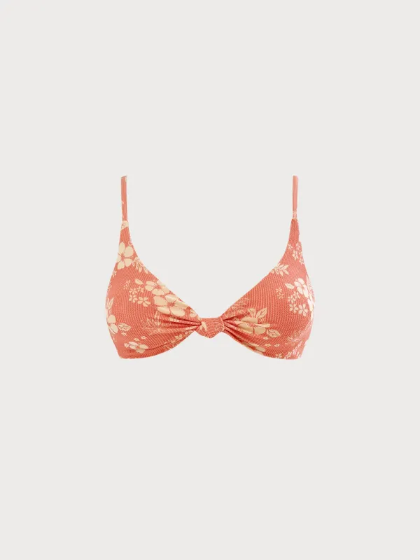 Red Floral Knotted Textured Bikini Top made by BERLOOK