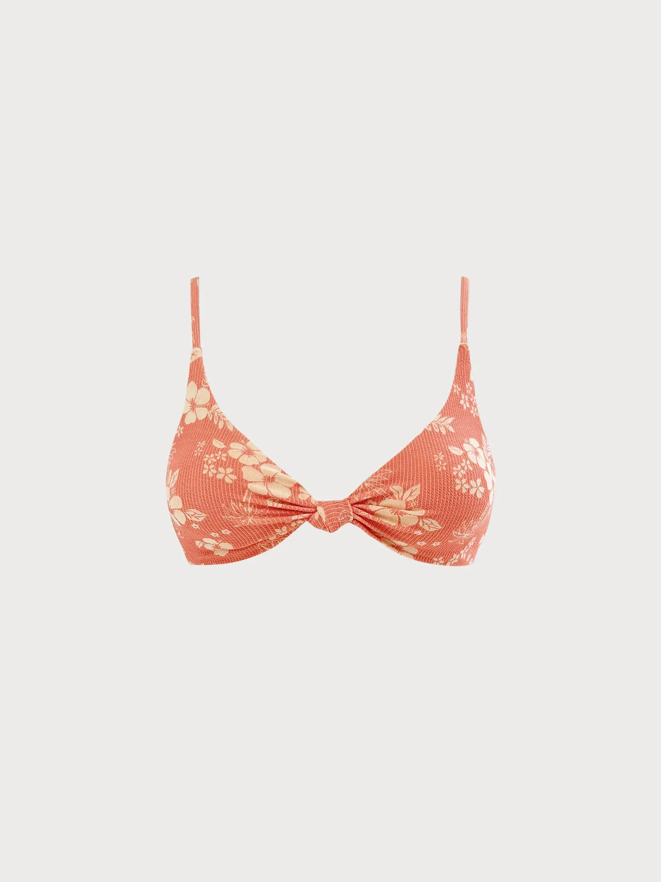 Red Floral Knotted Textured Bikini Top sold by BERLOOK