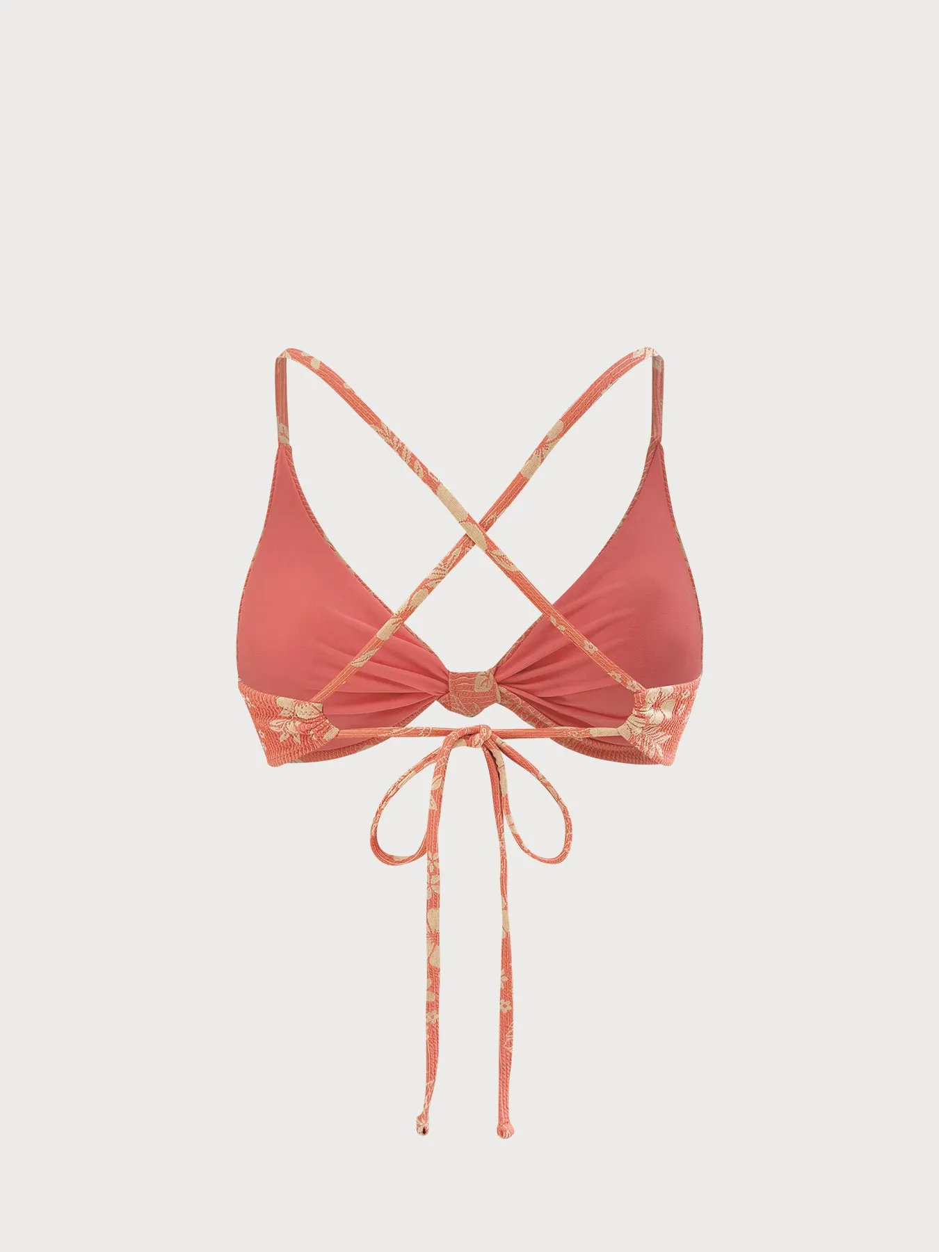 Red Floral Knotted Textured Bikini Top sold by BERLOOK product image thumbnail 2
