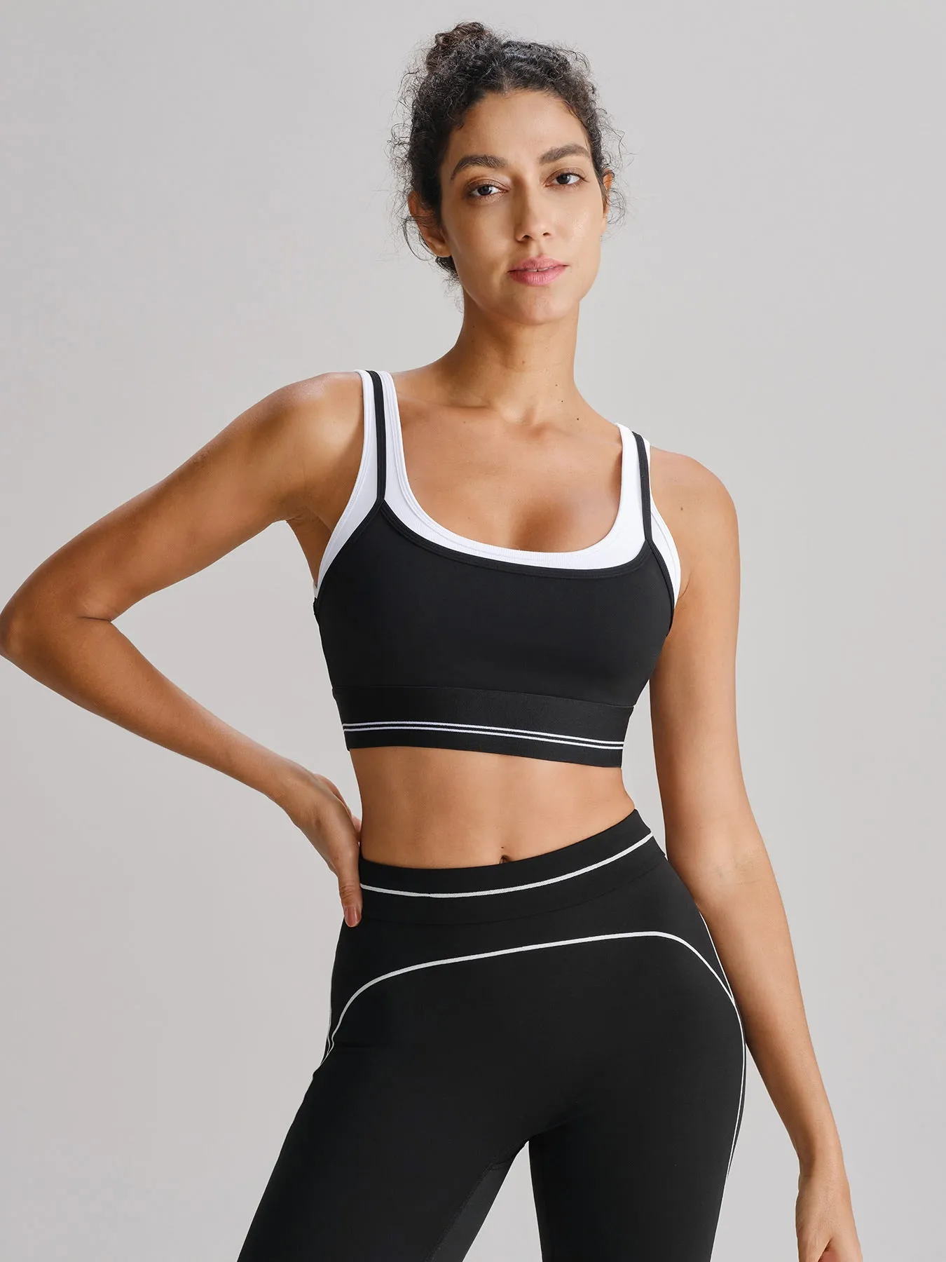 Black Double Strap Contrast Trim Sports Bra - Light Support sold by BERLOOK product image thumbnail 3