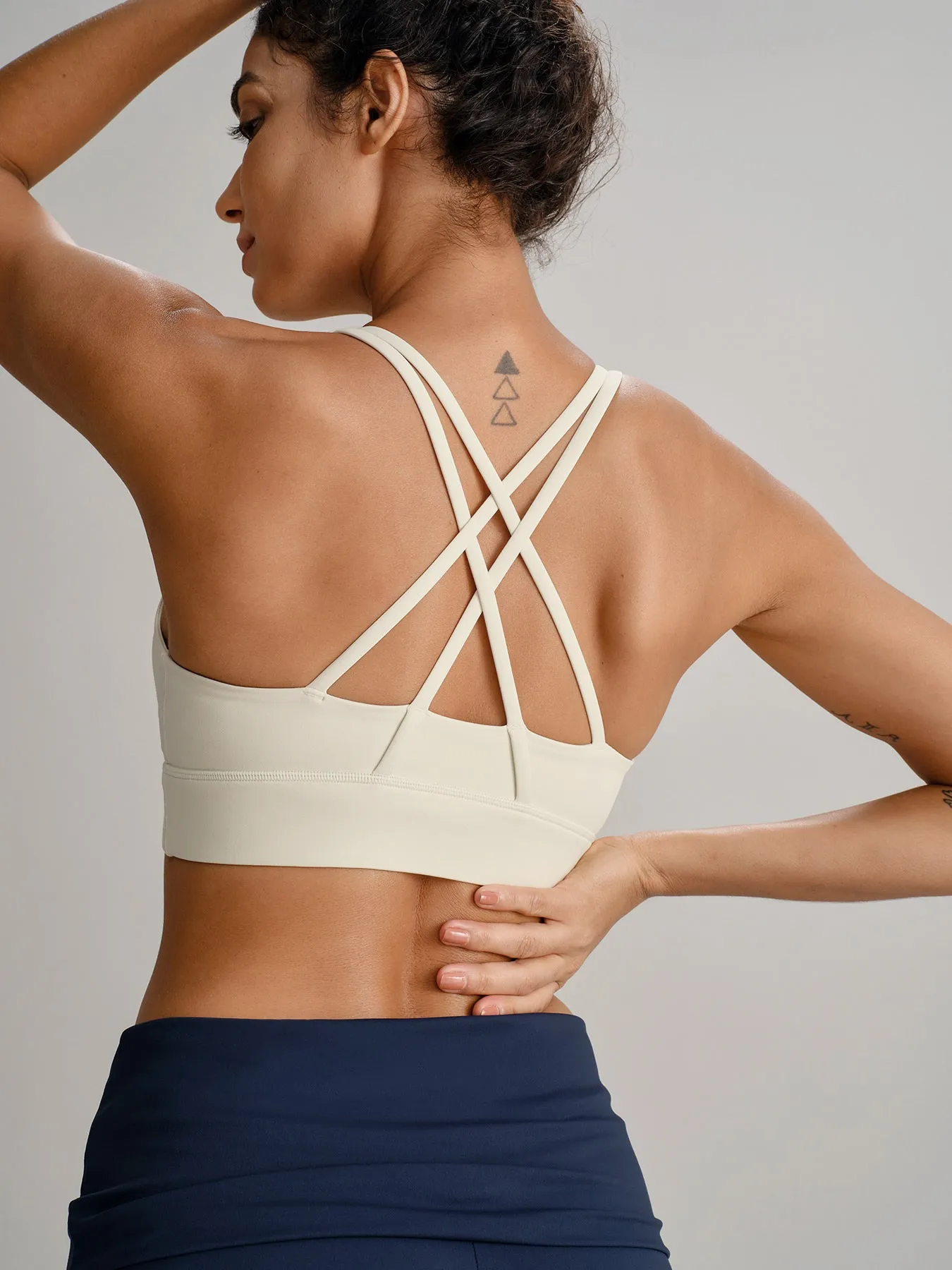 Ivory Round Neck X Cross Yoga Tank Top - Light Support sold by BERLOOK product image thumbnail 2