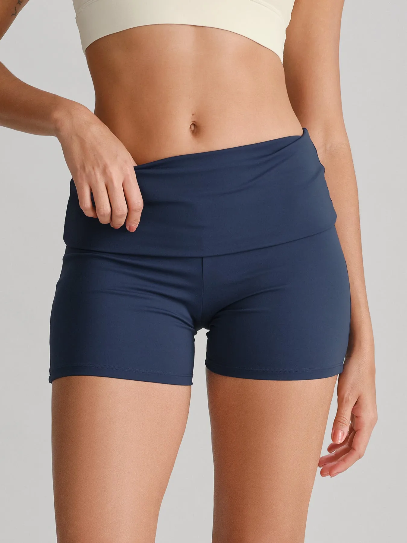 Navy Fold Waist Sports Shorts 3" sold by BERLOOK