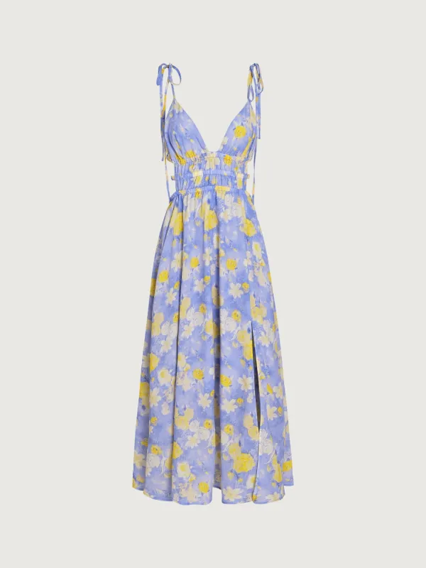 Light Purple V-Neck Floral Beach Dress made by BERLOOK
