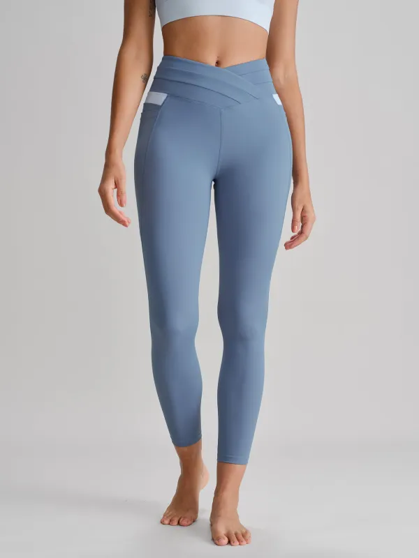 Blue High Waisted Pockets Leggings 26" made by BERLOOK