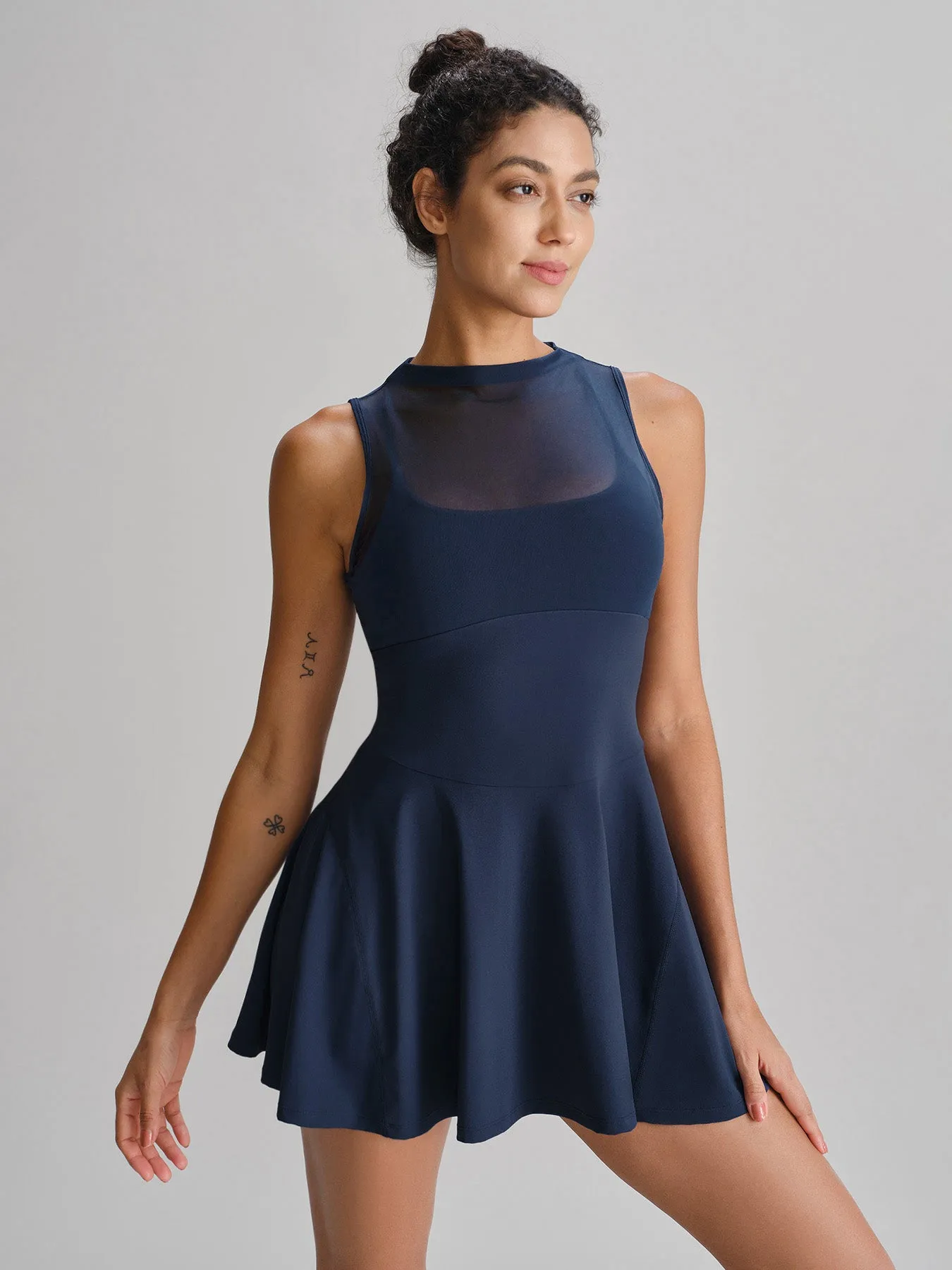 Navy Mesh Mock Neck Sport Dress sold by BERLOOK product image thumbnail 4