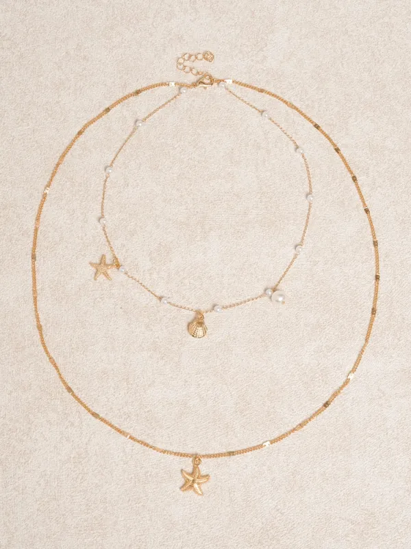 Gold Star Pearl Layered Necklace made by BERLOOK