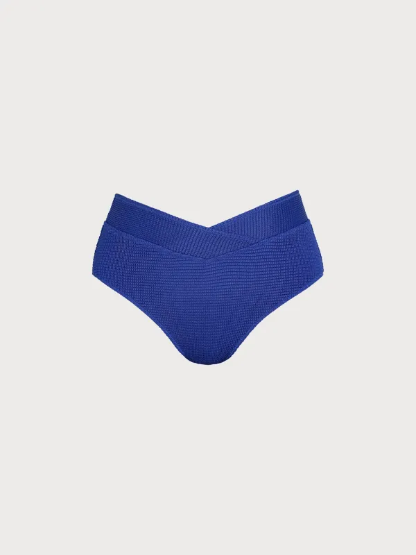 Blue Textured V Cut Plus Size Bikini Bottom made by BERLOOK