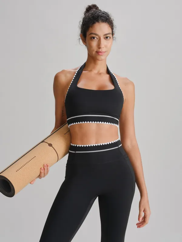 Black Contrast Trim Halter Sports Bra made by BERLOOK