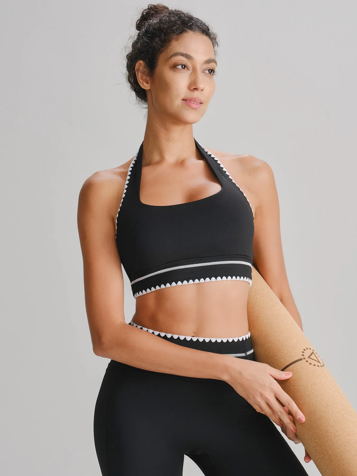 Black Contrast Trim Halter Sports Bra sold by BERLOOK product image thumbnail 3