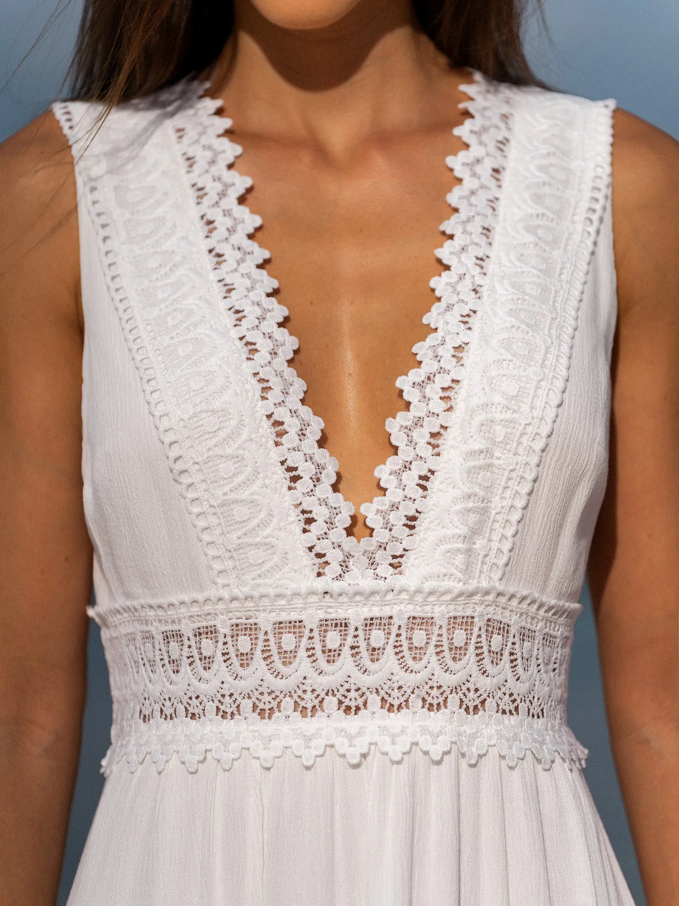 White Lace Plunging V Neck Beach Dress sold by BERLOOK product image thumbnail 3