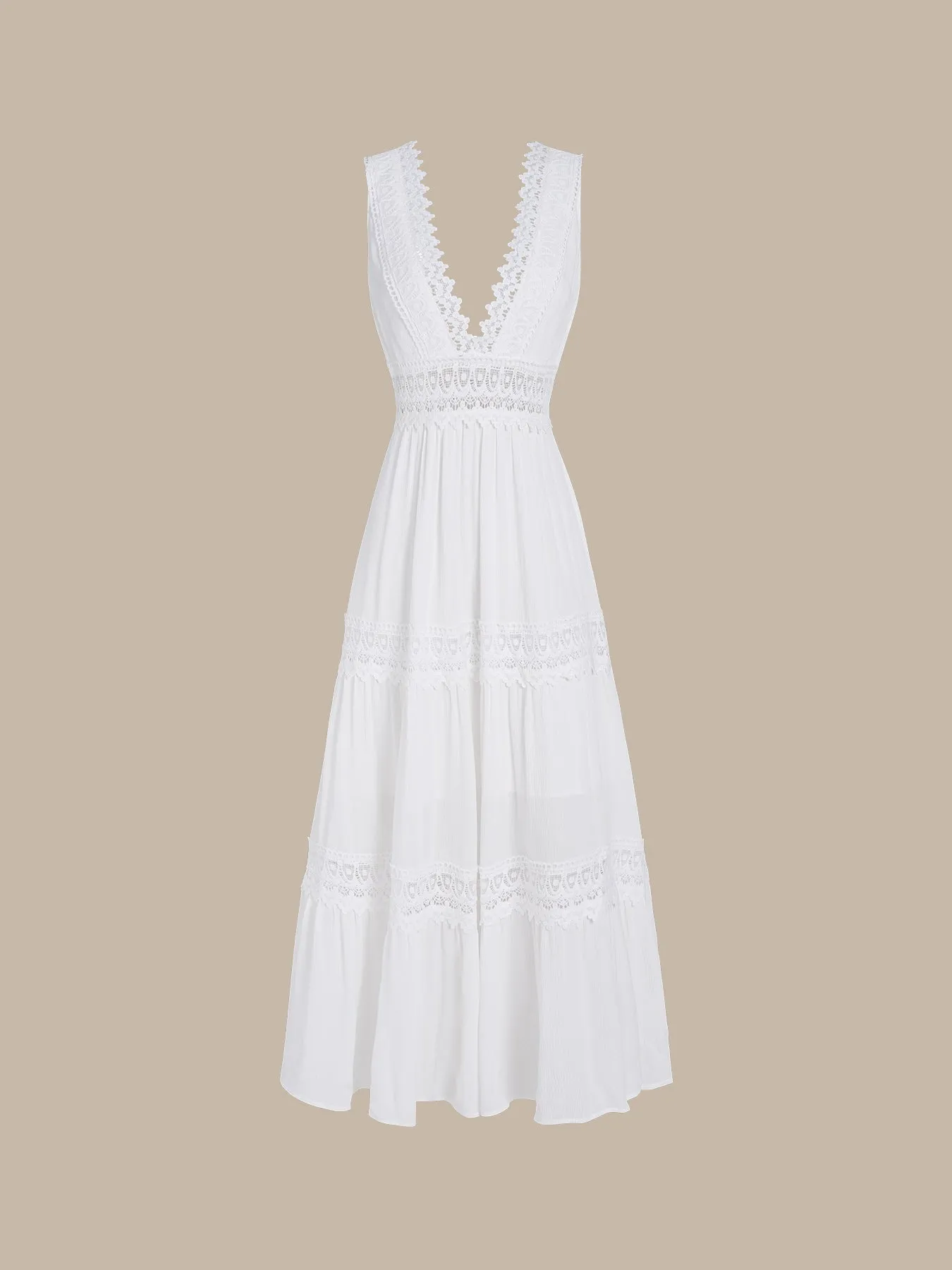 White Lace Plunging V Neck Beach Dress sold by BERLOOK product image thumbnail 5