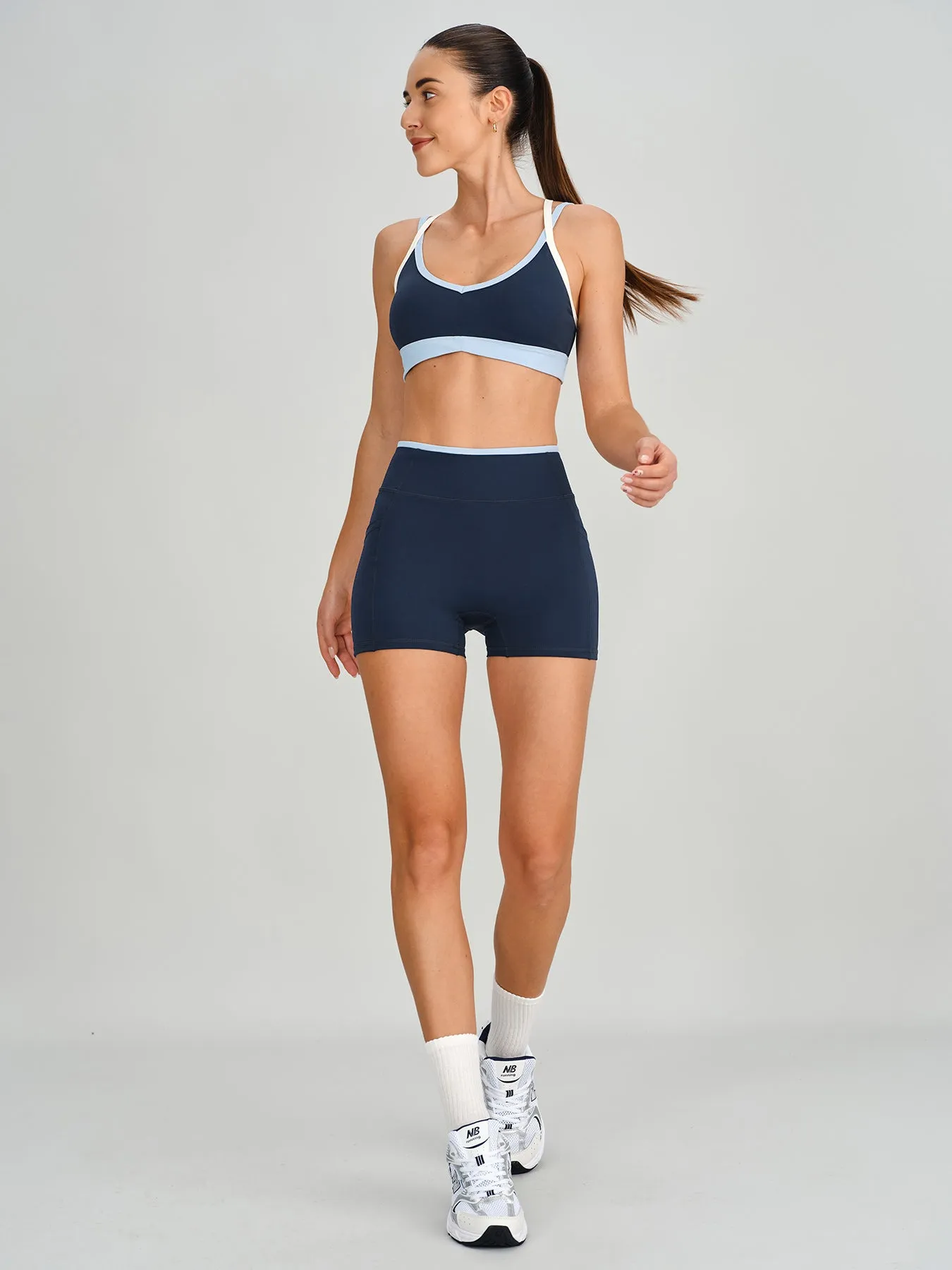 Navy Double Strap Contrast X Cross Sports Bra - Light Support sold by BERLOOK product image thumbnail 4
