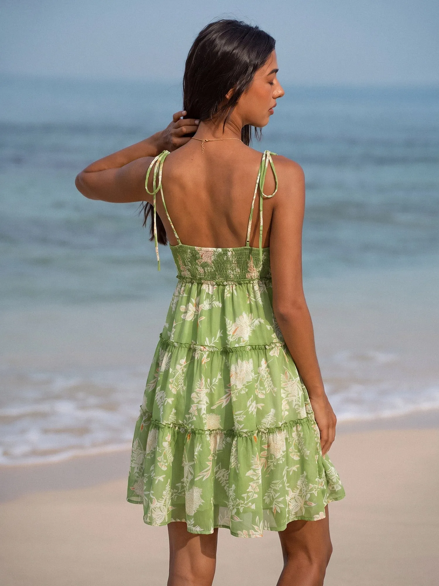 Green Floral Print Tie Beach Dress sold by BERLOOK product image thumbnail 2