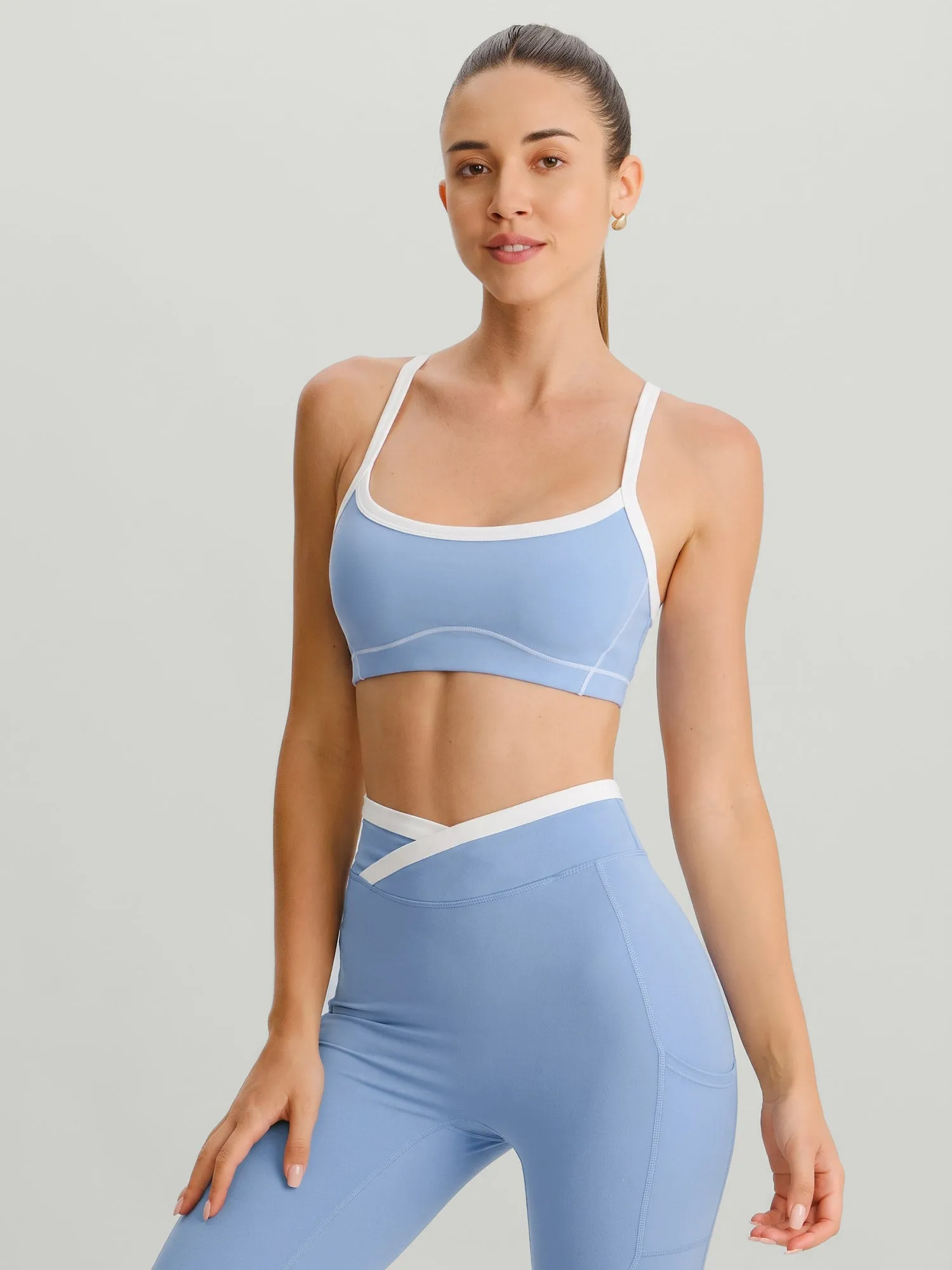 Blue U Neck Contrast Line Sports Bra - Light Support sold by BERLOOK