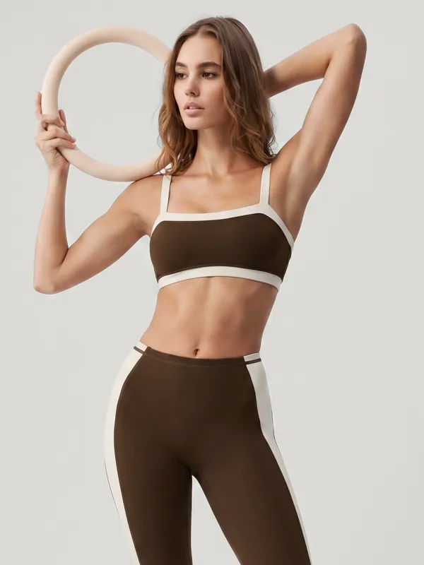 Coffee Contrast Trim Sports Bra - Light Support made by BERLOOK