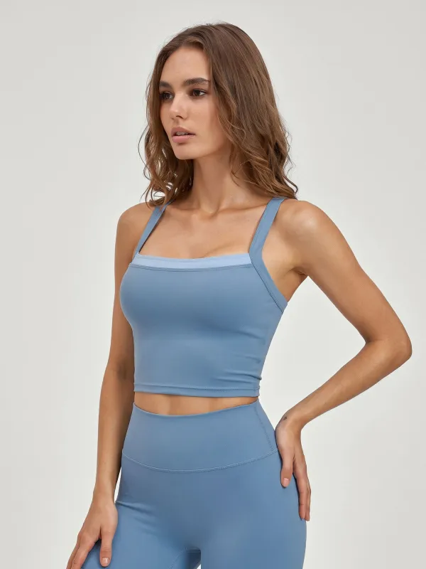 Blue Contrast Cross Back Tank Top made by BERLOOK