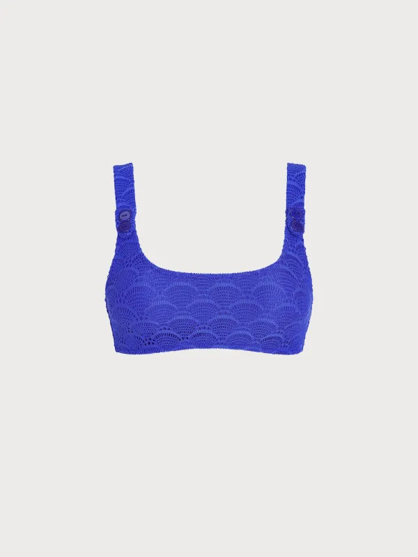 Royal Blue Crochet Button Strap Surf Top made by BERLOOK