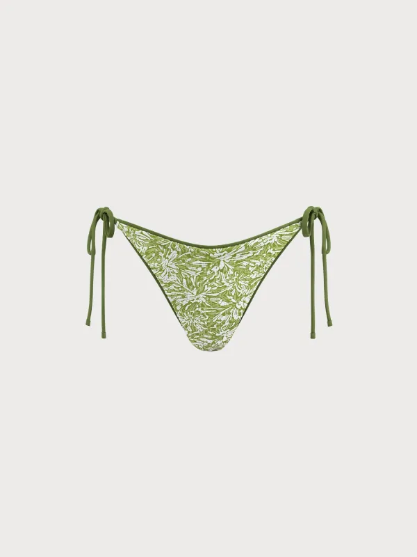 Green Floral Print Tie‑Side Bikini Bottom made by BERLOOK
