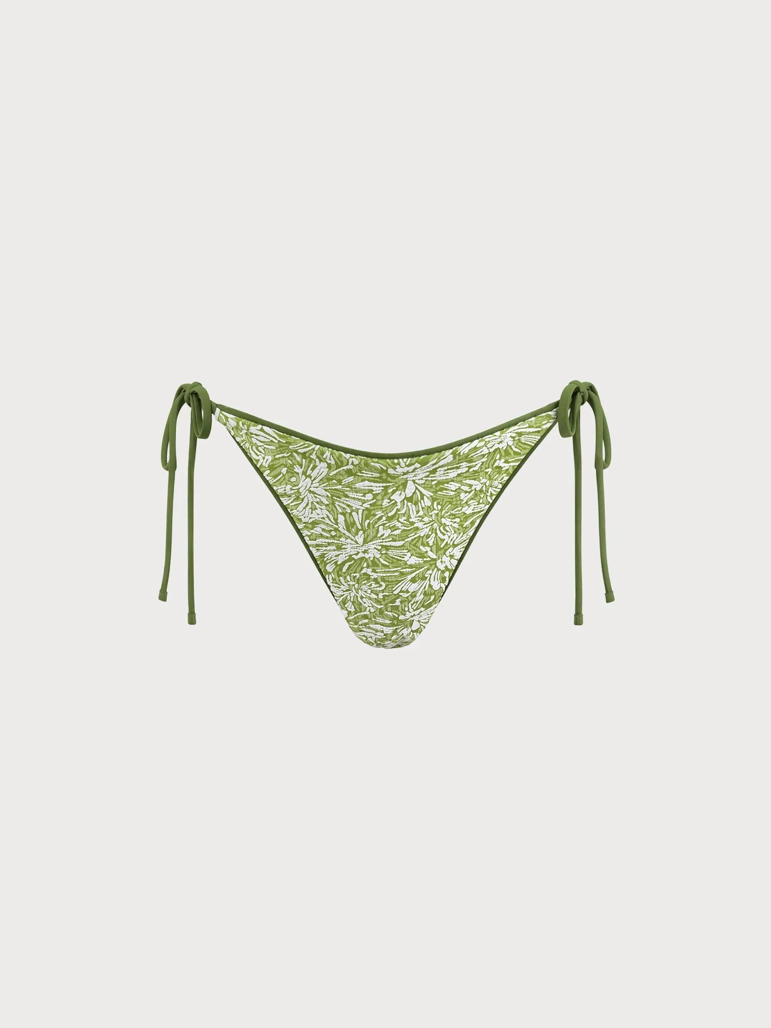 Green Floral Print Tie‑Side Bikini Bottom sold by BERLOOK