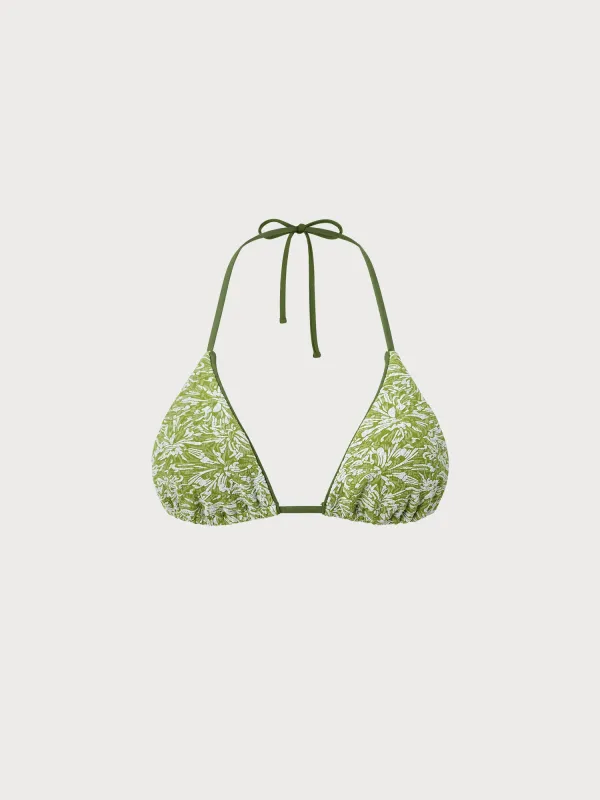 Green Floral Print Triangle Halter Bikini Top made by BERLOOK