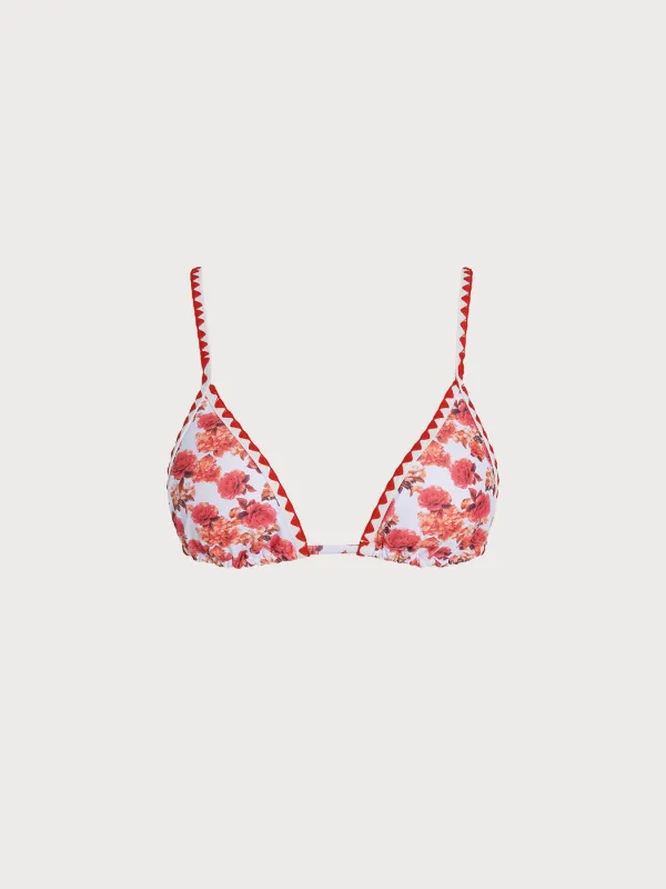 Red Floral Print Triangle Cross‑Back Bikini Top made by BERLOOK