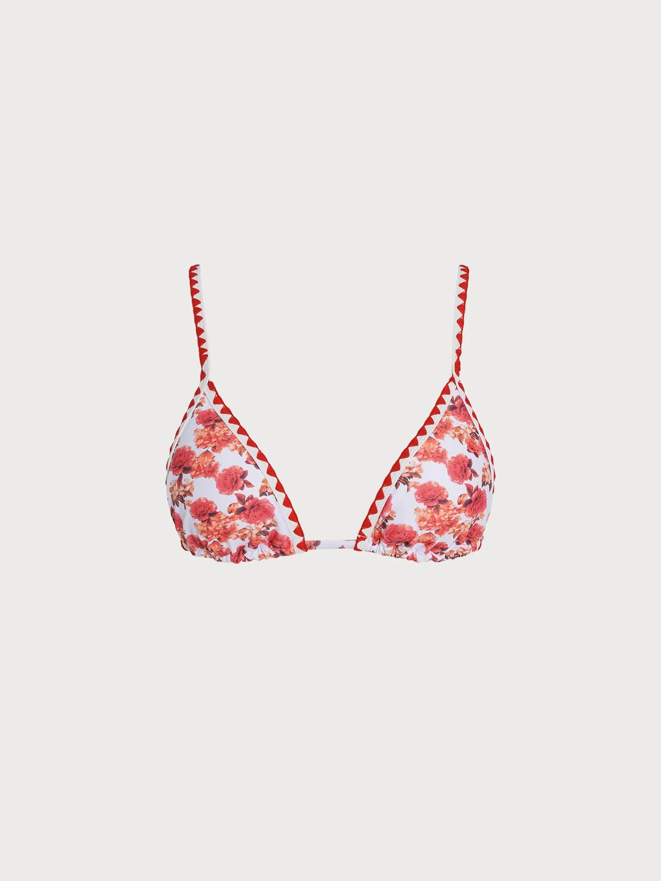 Red Floral Print Triangle Cross‑Back Bikini Top sold by BERLOOK