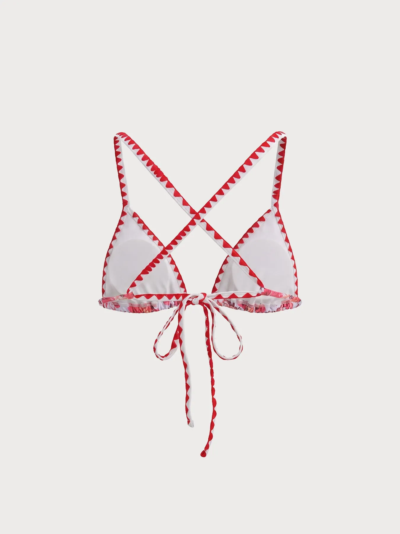 Red Floral Print Triangle Cross‑Back Bikini Top sold by BERLOOK product image thumbnail 2
