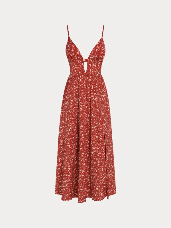 Red Floral Print Cutout Beach Dress made by BERLOOK