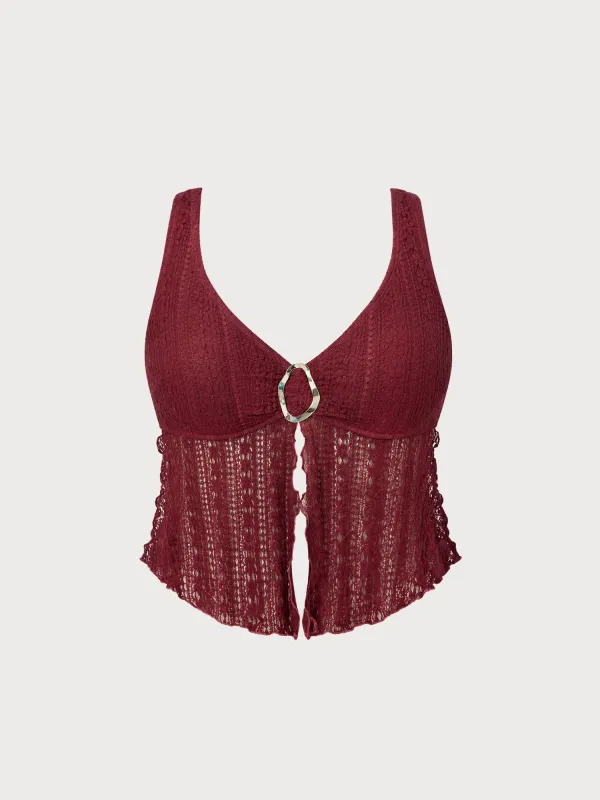 Wine Red Lace Metal Ring Plus Size Tankini Top made by BERLOOK